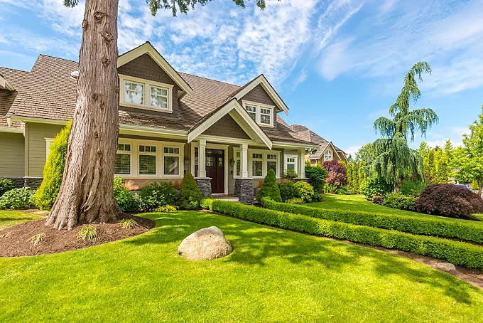 Professionally maintained residential landscape and lawn